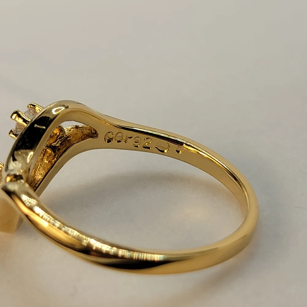 Vintage Ring Signed COP 92 Gold Plated CZ Diamonds Size 9 Castings on Parade